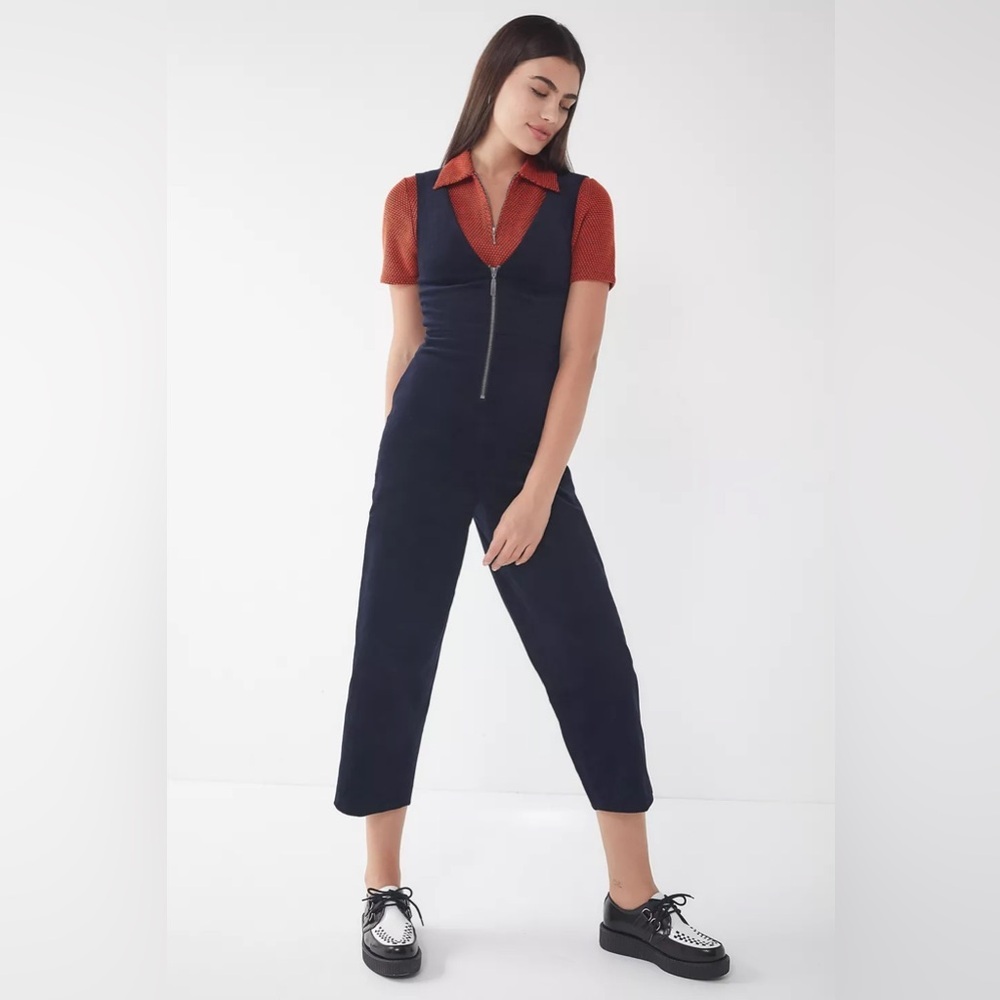 Urban Outfitters BDG April Corduroy Zip Front Jumpsuit-Size Small-Navy Blue